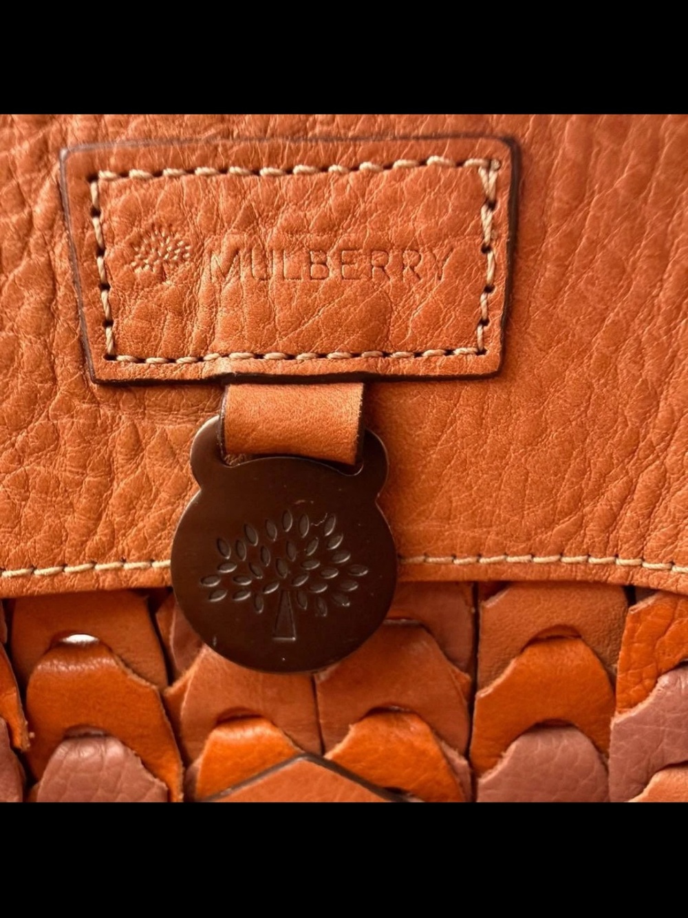 Mulberry Tan Leather Buckle-Front Braided Satchel - Picture 11 of 12